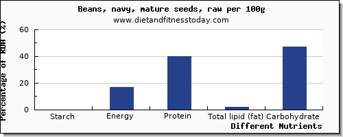chart to show highest starch in navy beans per 100g